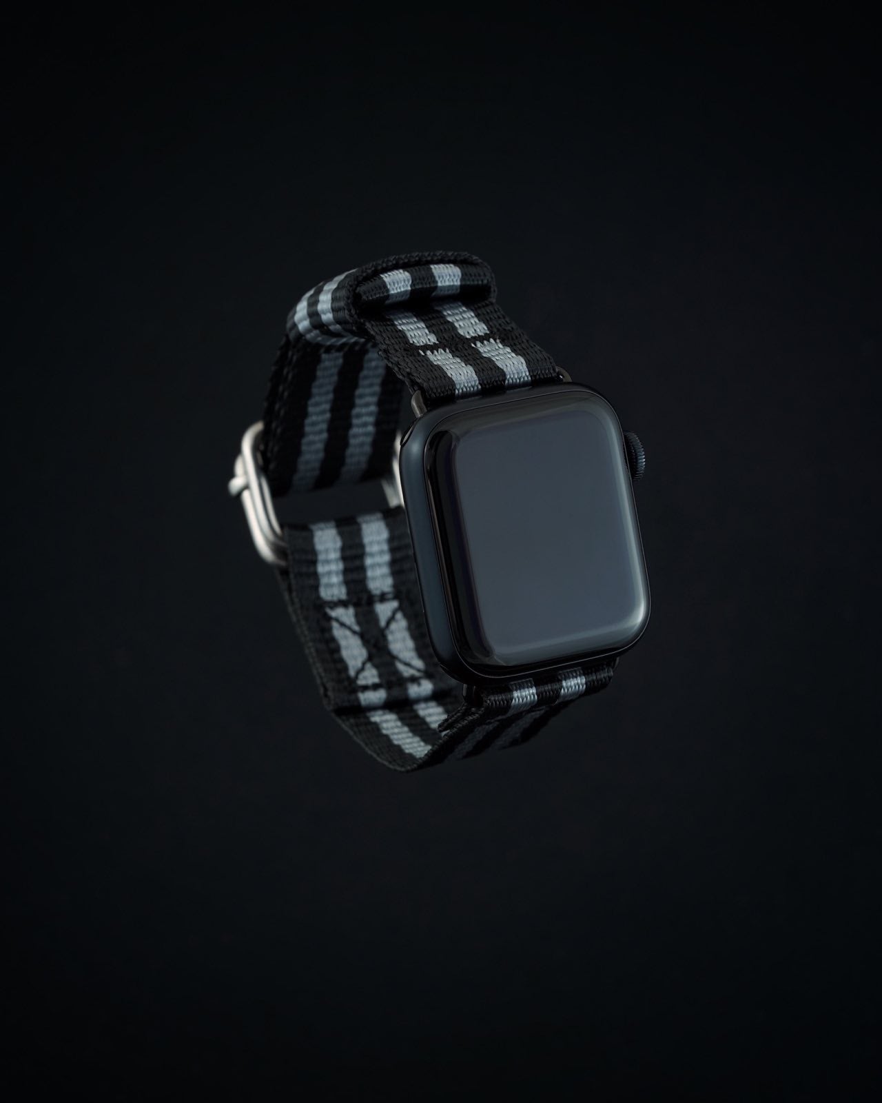 Black Apple smart watch strap with stripes